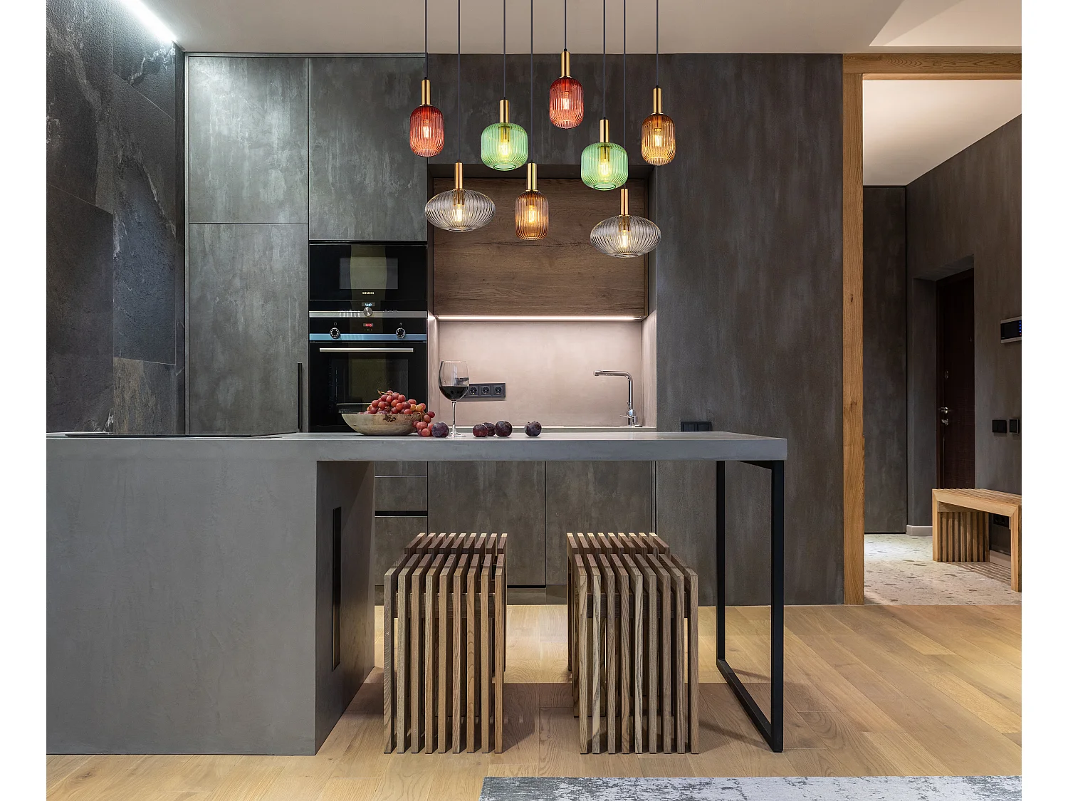 Suspension métal couleur laiton mat, 8x E27