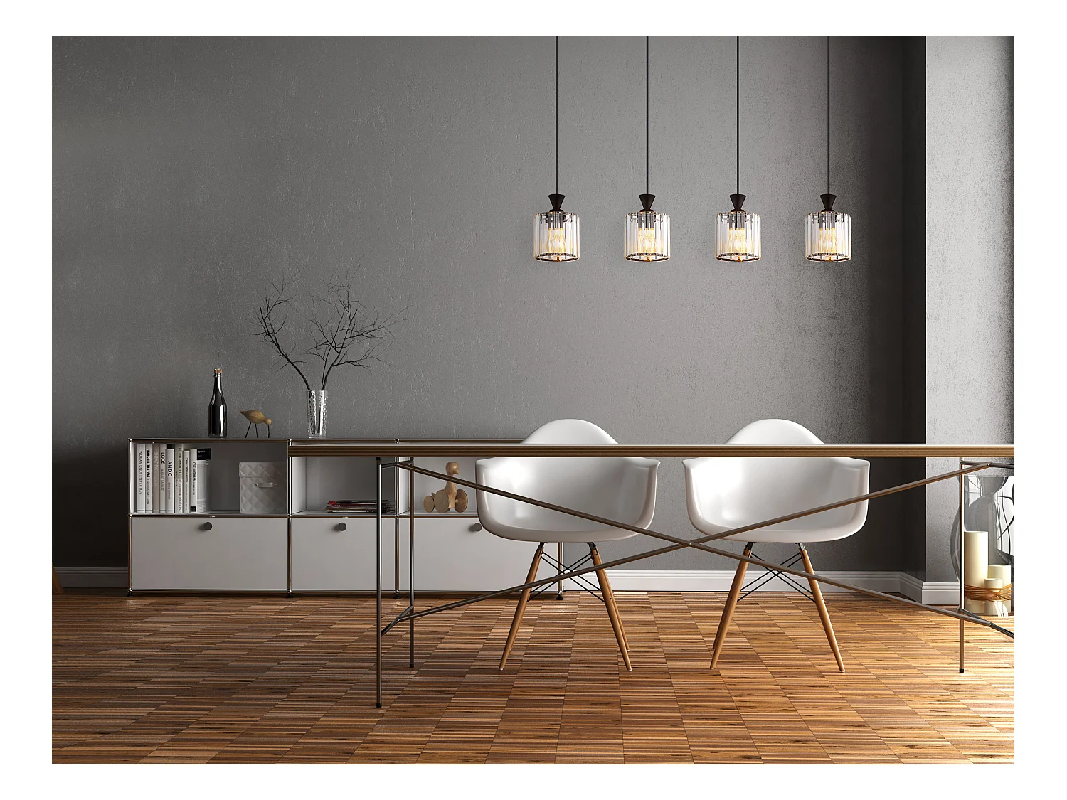 Suspension métal noir mat, 4x E27