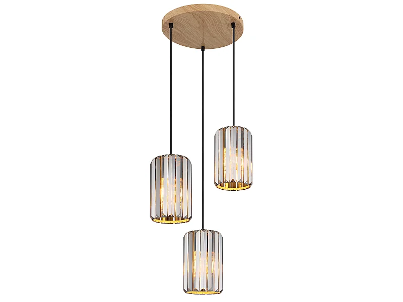 Lámpara colgante metal grano de madera, 3x E27