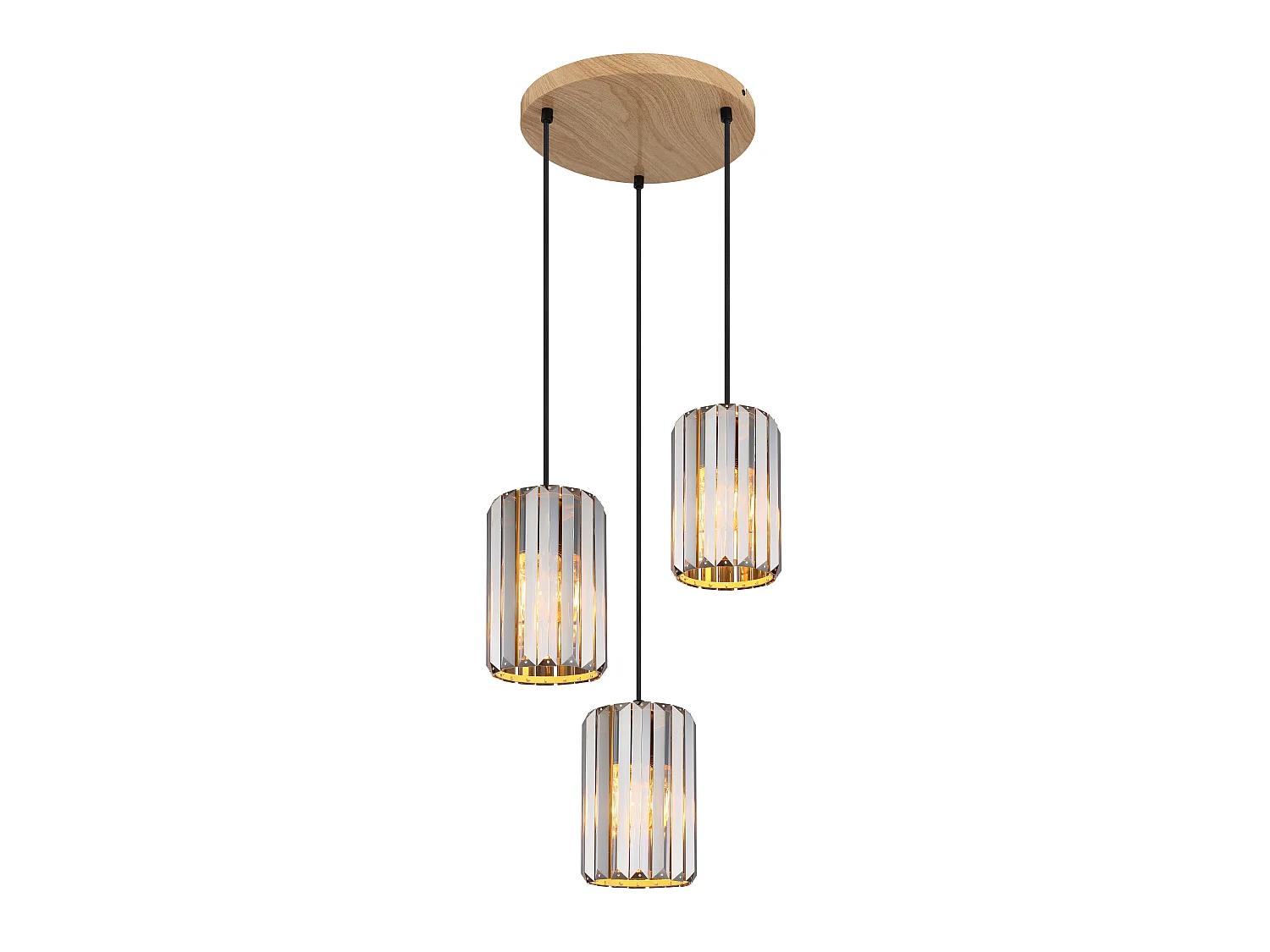 Suspension métal décor bois, 3x E27