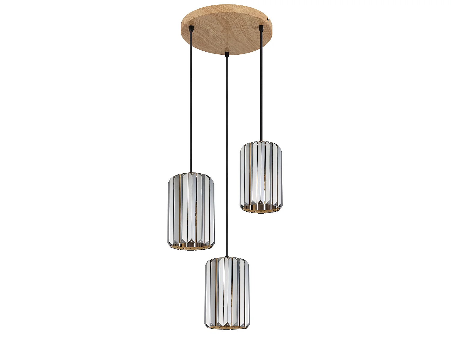 Suspension métal décor bois, 3x E27