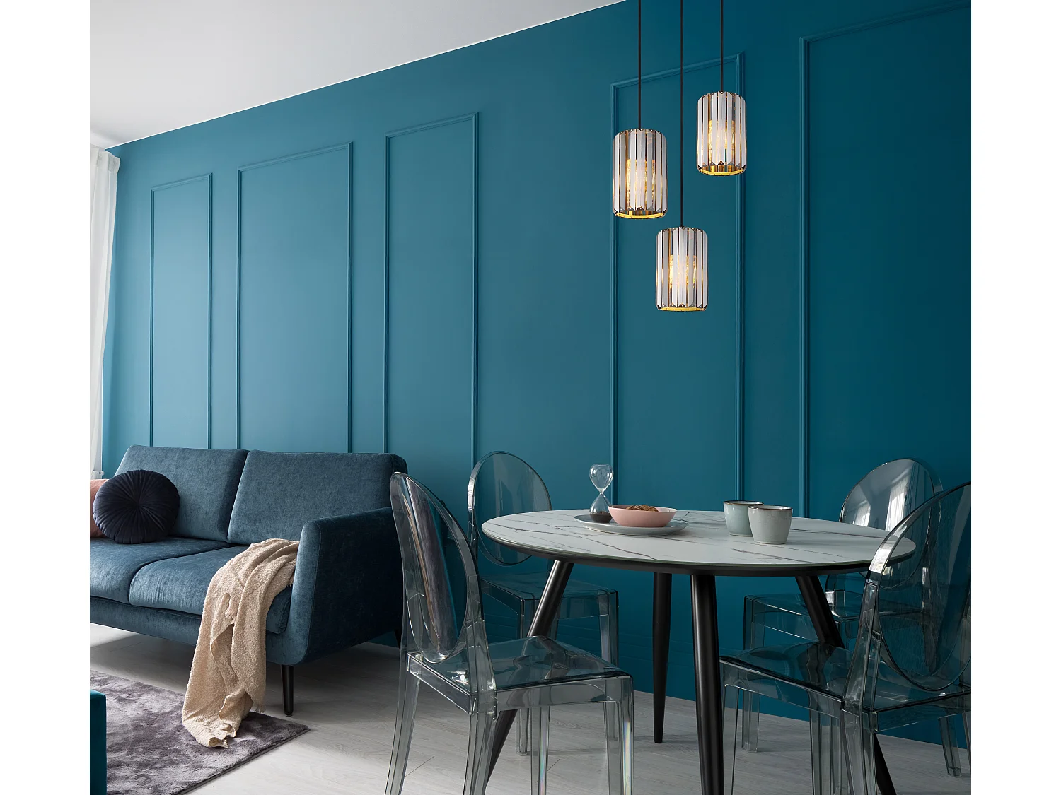 Suspension métal décor bois, 3x E27