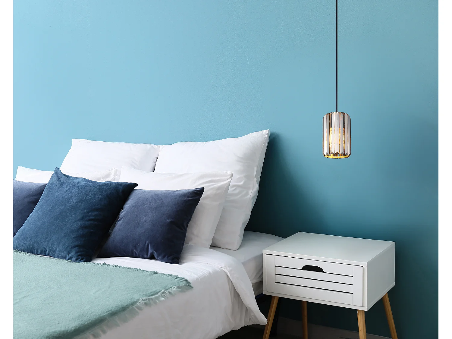 Suspension métal décor bois, 1x E27