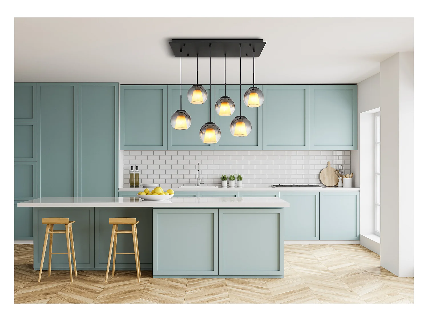 Suspension métal noir mat, 6x E27