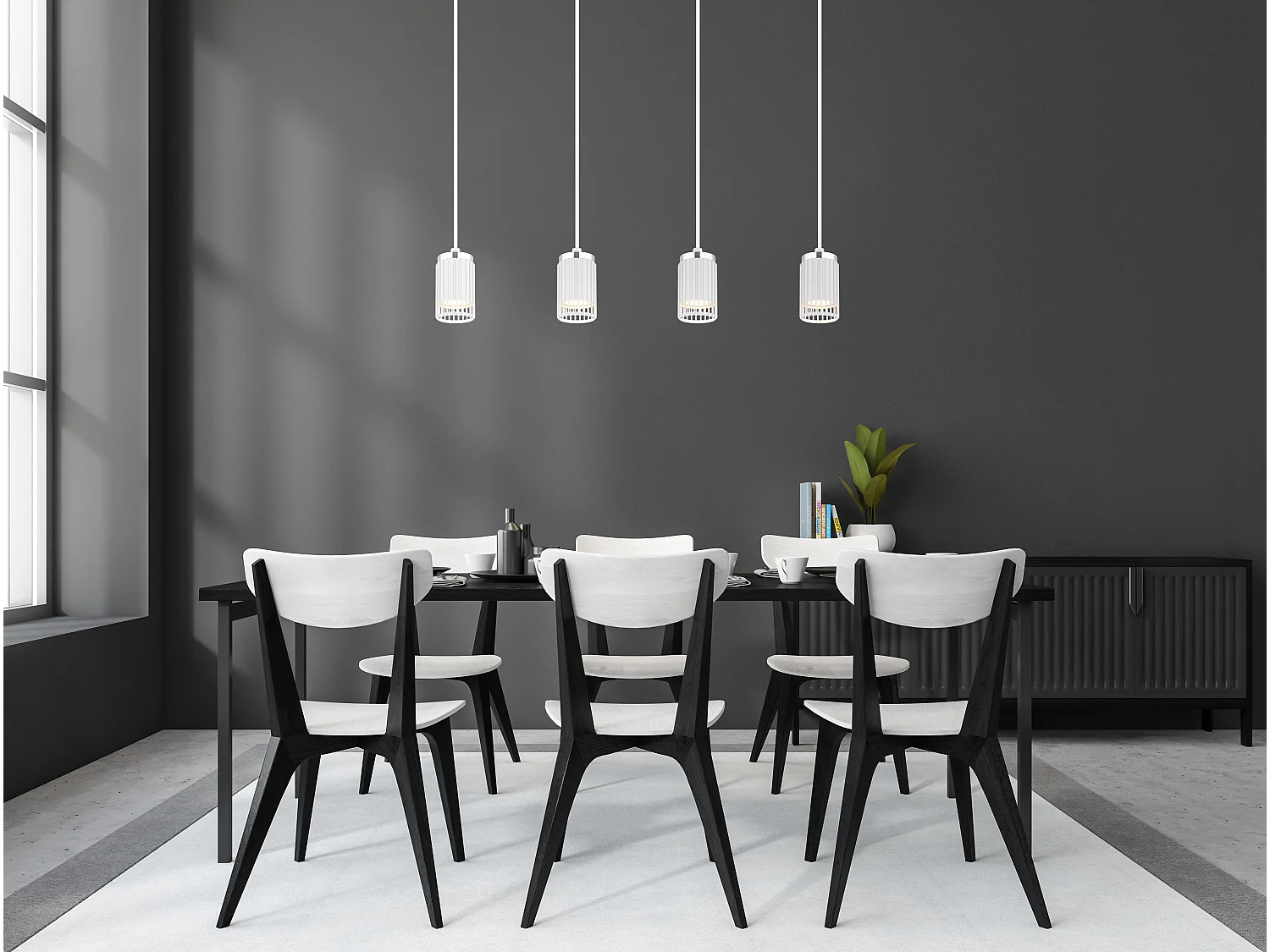 Hängeleuchte Metall weiß matt, 4x GU10