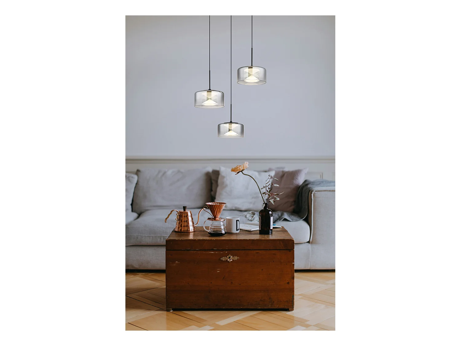 Suspension métal noir mat, LED