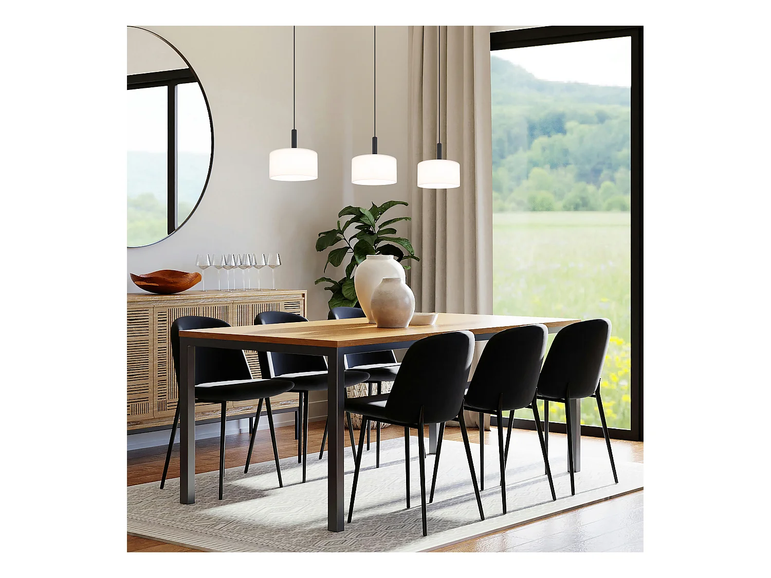 Suspension métal noir mat, LED