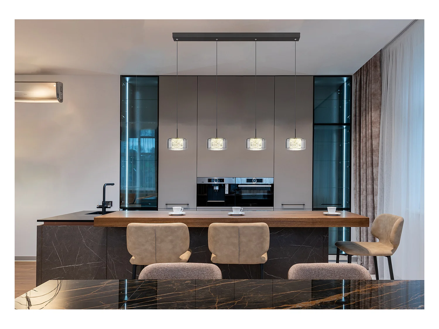 Suspension métal noir mat, LED