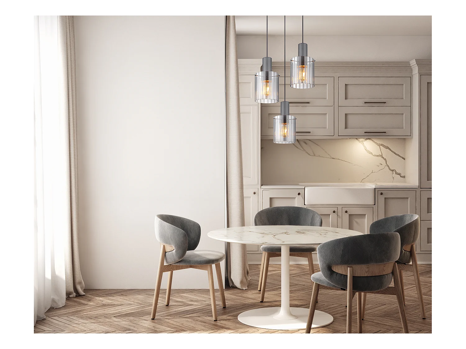 Suspension métal gris foncé, 3x E27