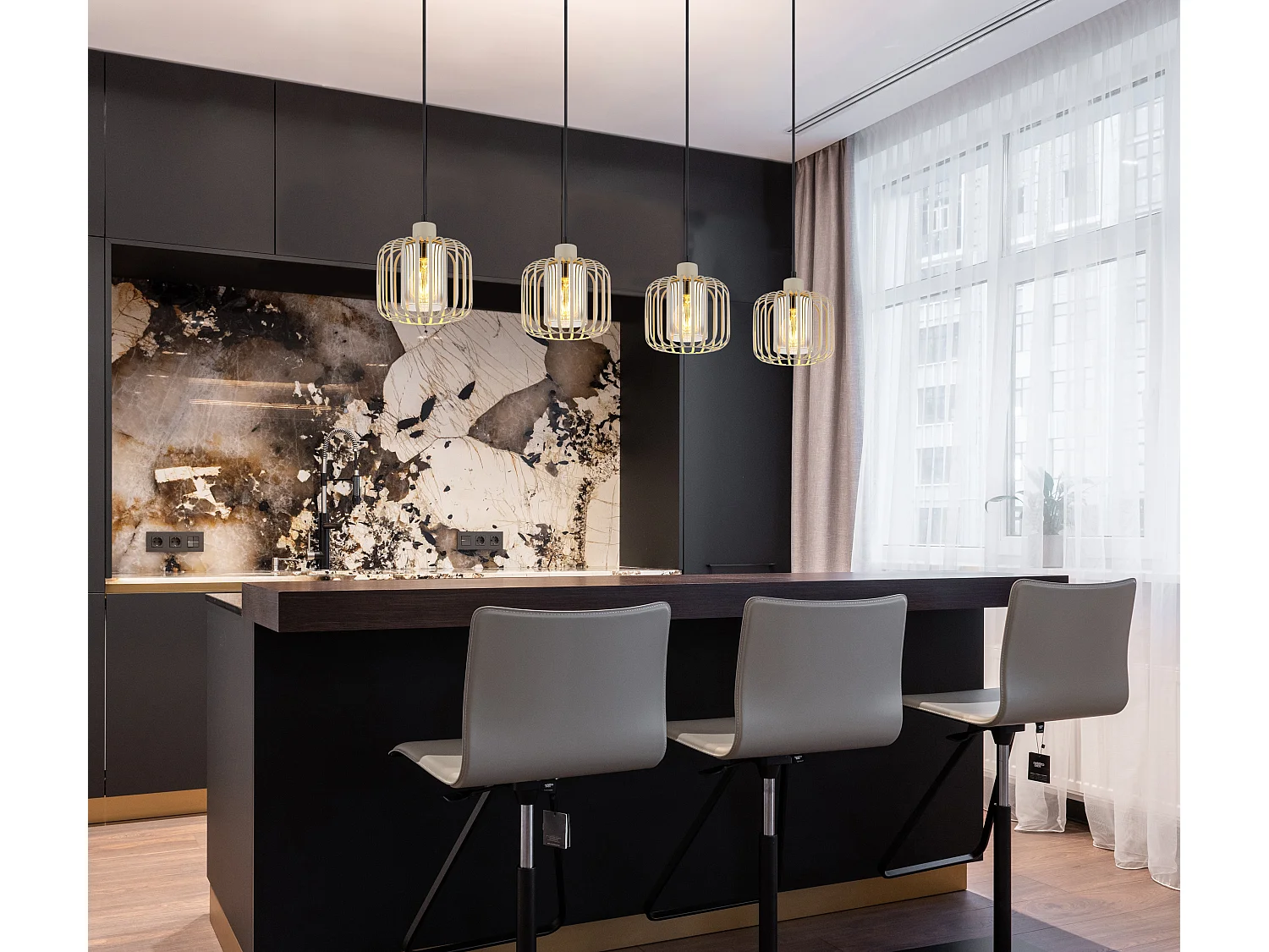 Suspension métal couleur sable mat, 4x E27