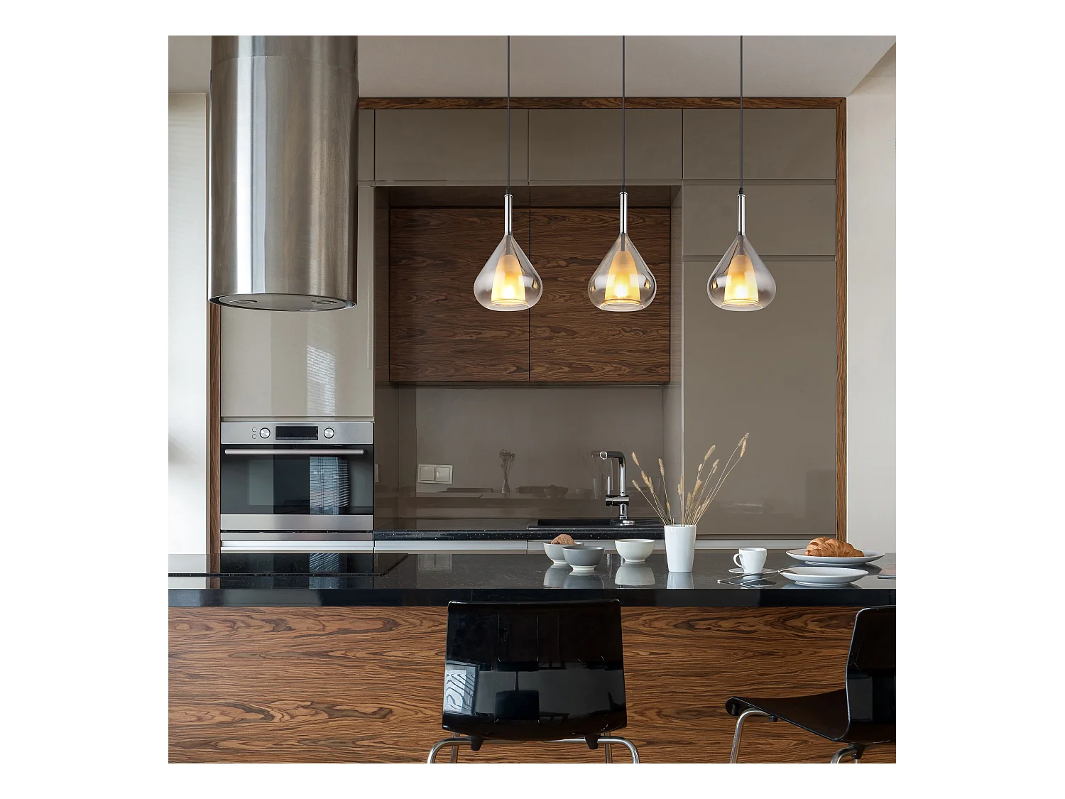 Suspension métal noir mat, 3x E27