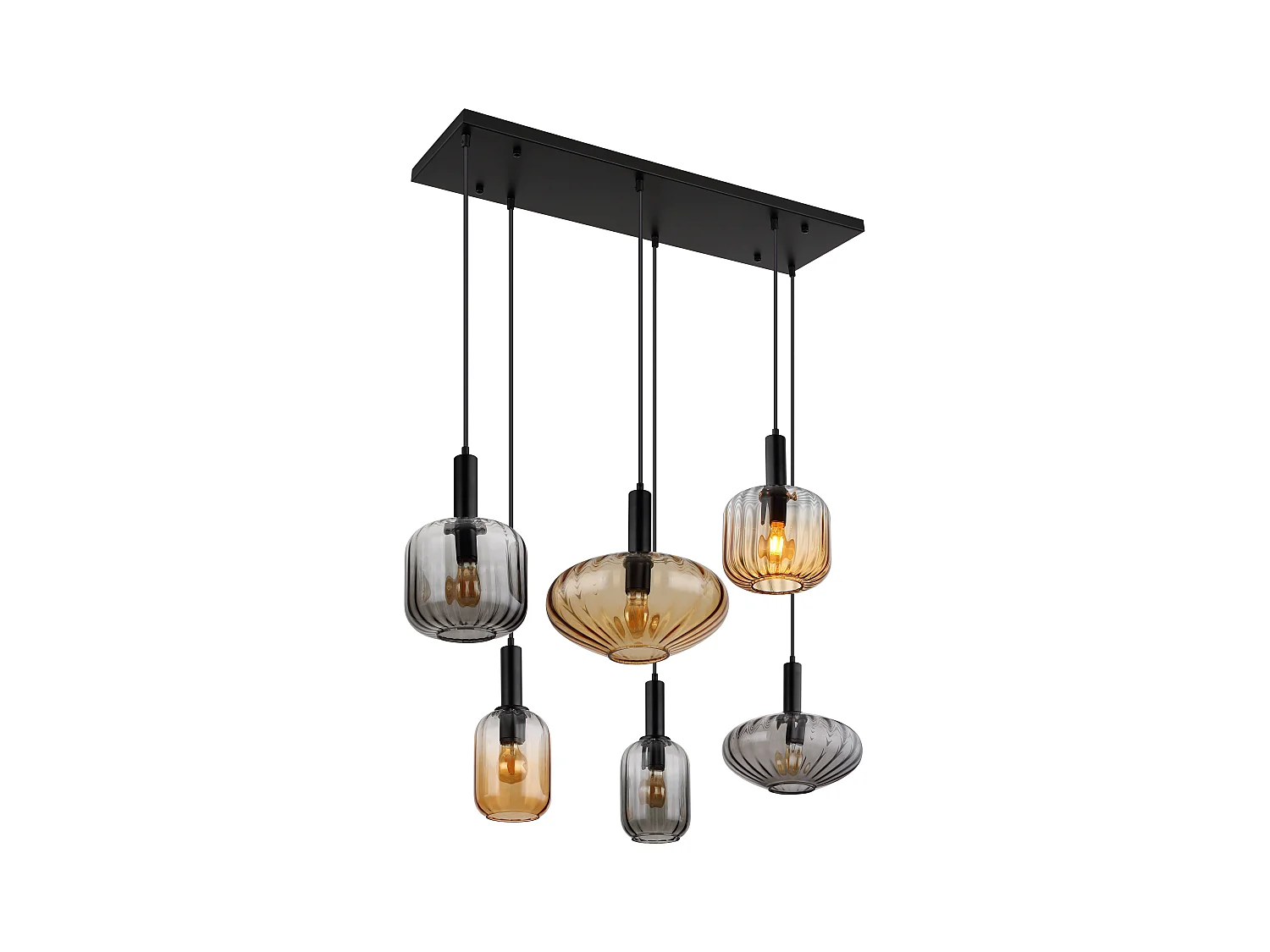 Suspension métal noir mat, 6x E27