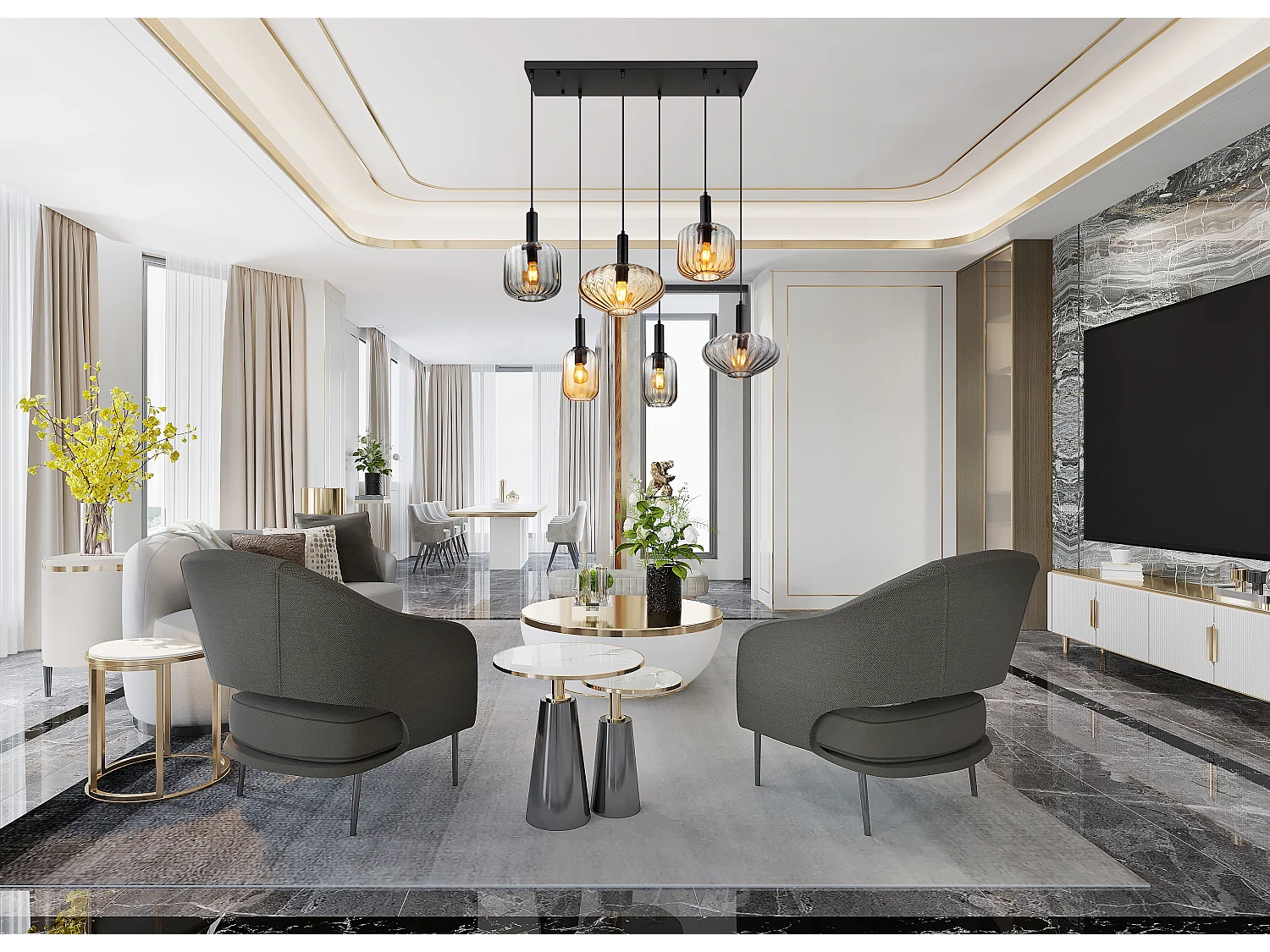 Hängeleuchte Metall schwarz matt, 6x E27