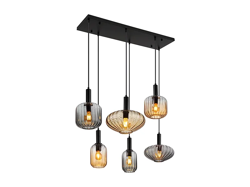 Suspension métal noir mat, 6x E27