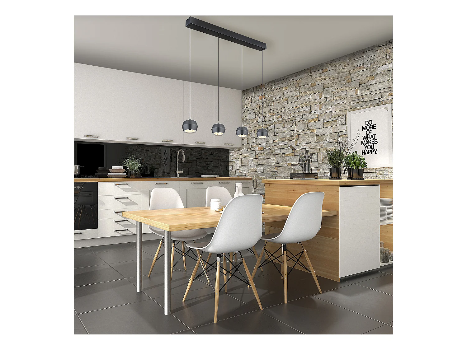 Suspension métal gris mat, LED