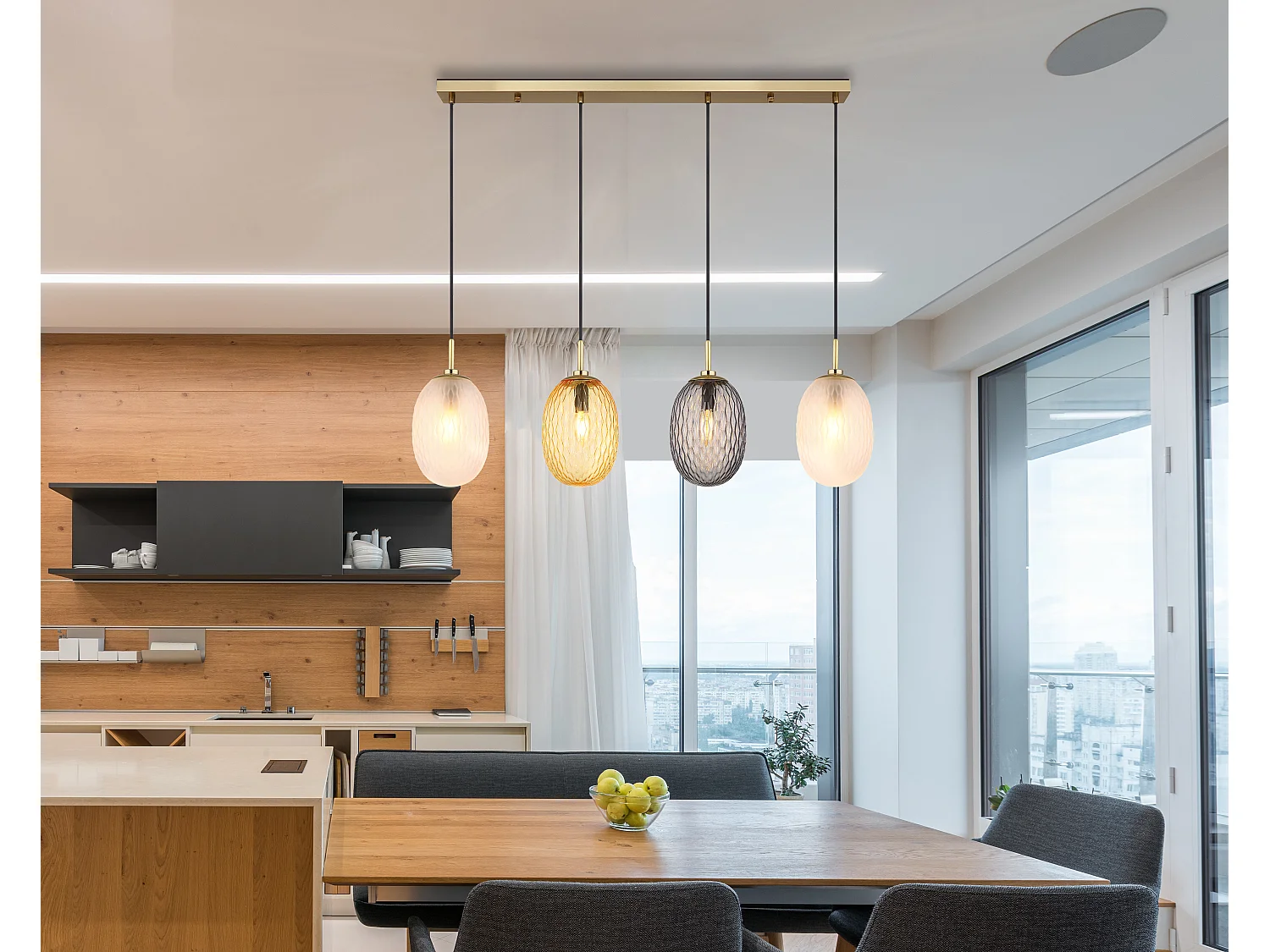 Suspension métal couleur or mat, 4x E14