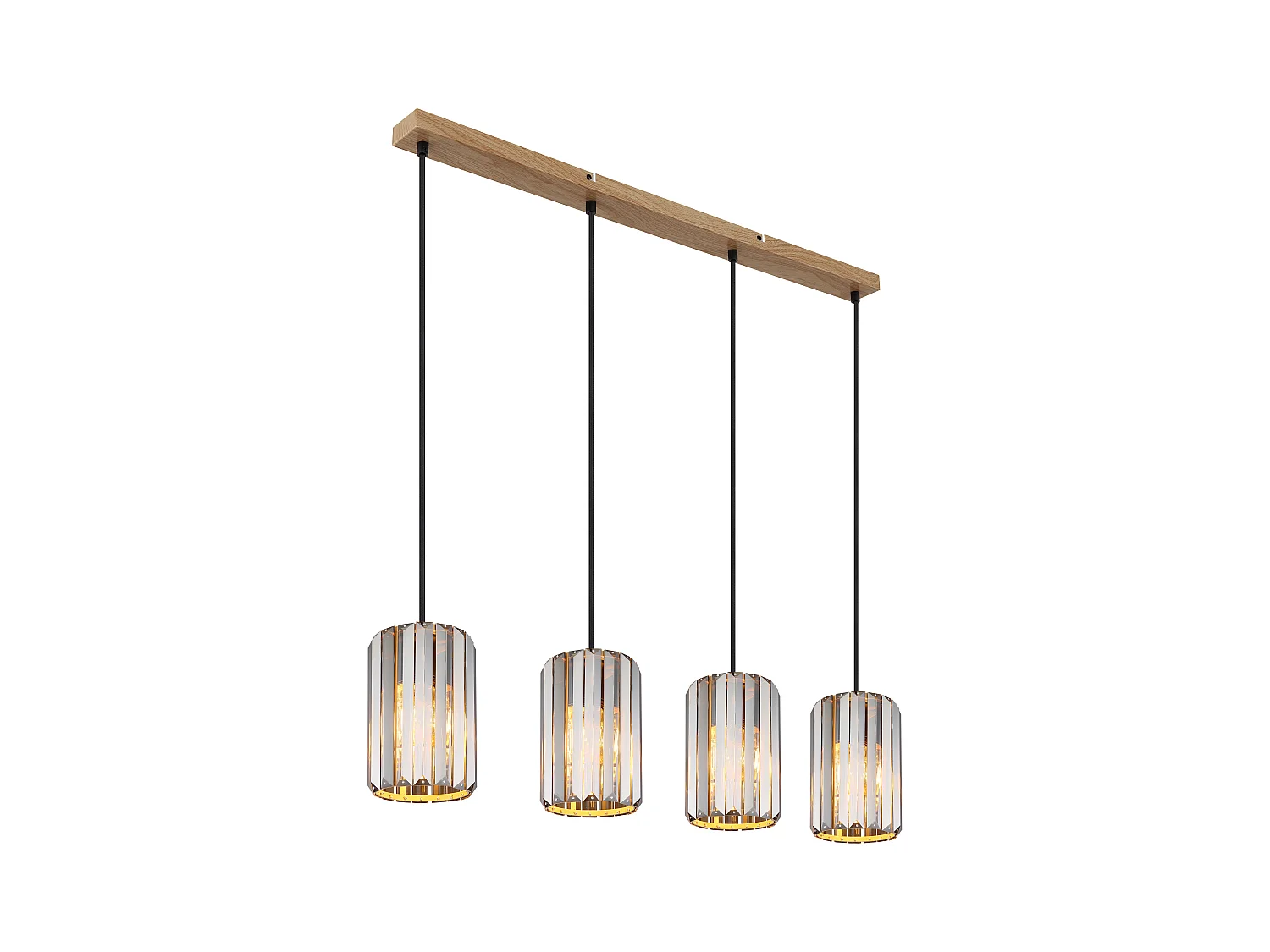 Suspension métal décor bois, 4x E27