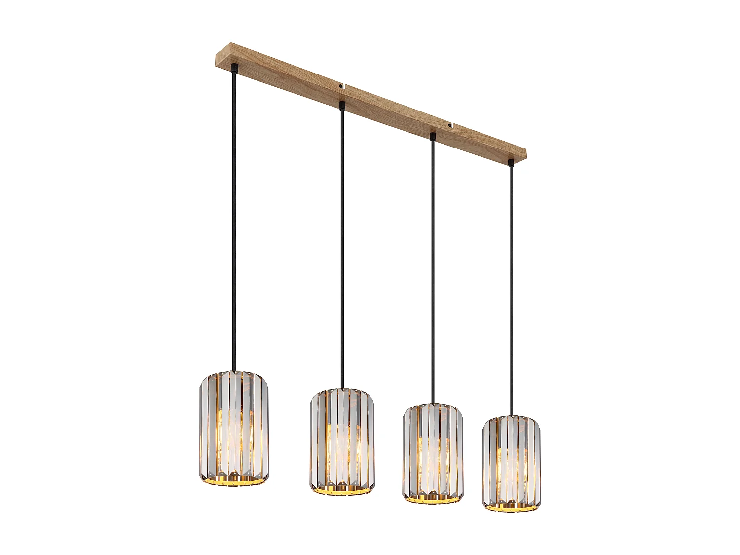 Suspension métal décor bois, 4x E27