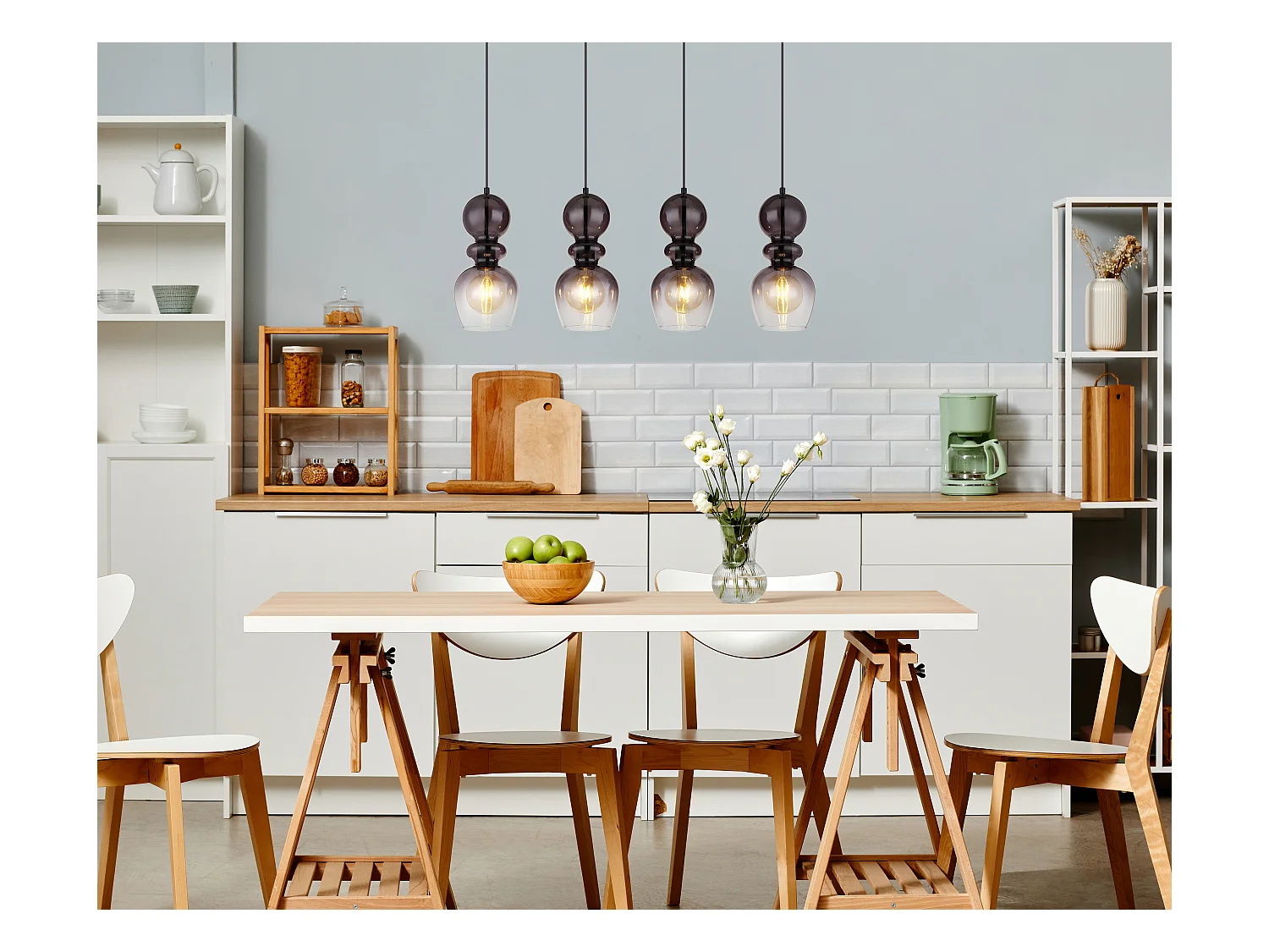 Suspension métal noir mat, 4x E27