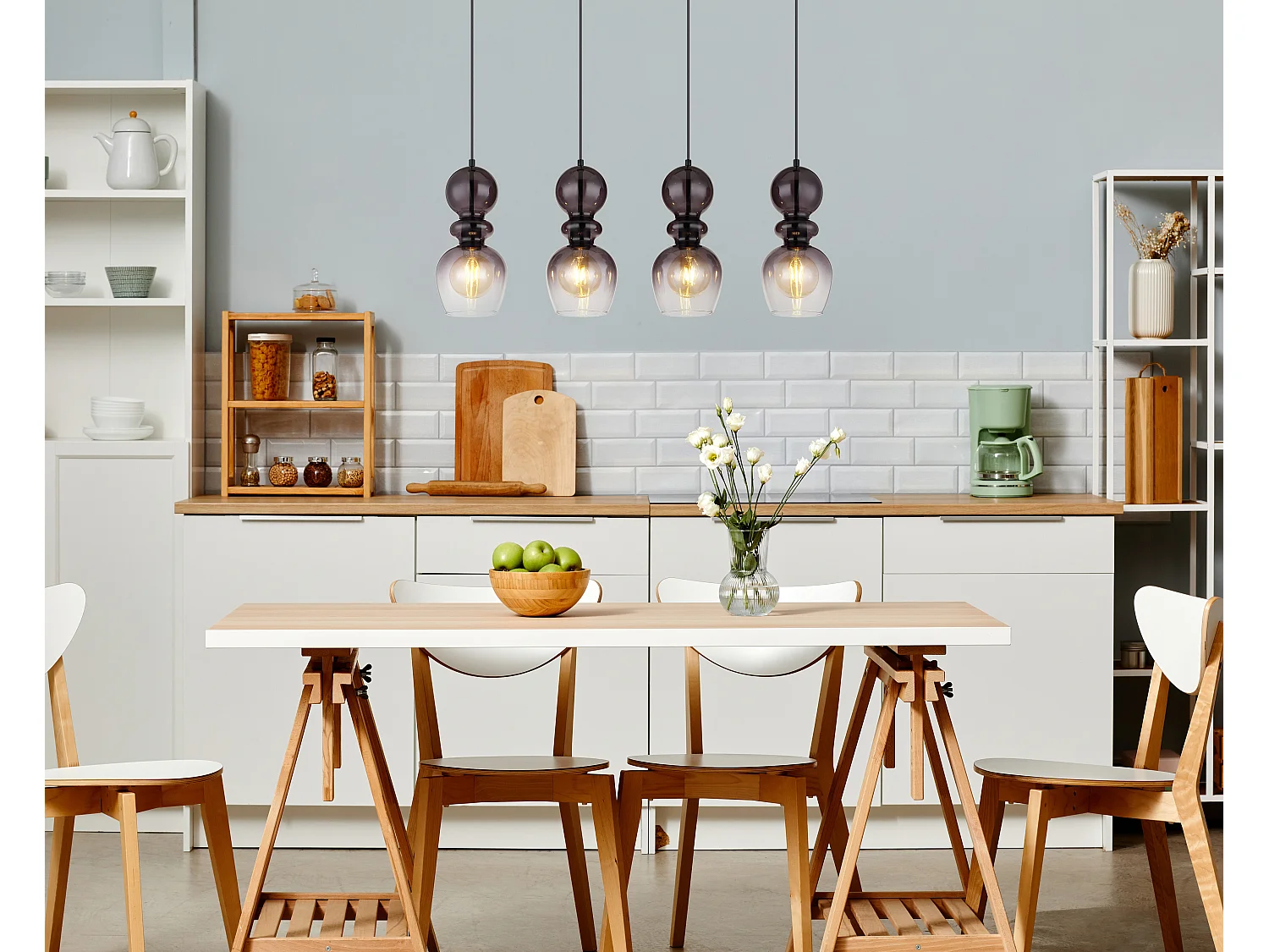 Lámpara colgante metal negro mate, 4x E27