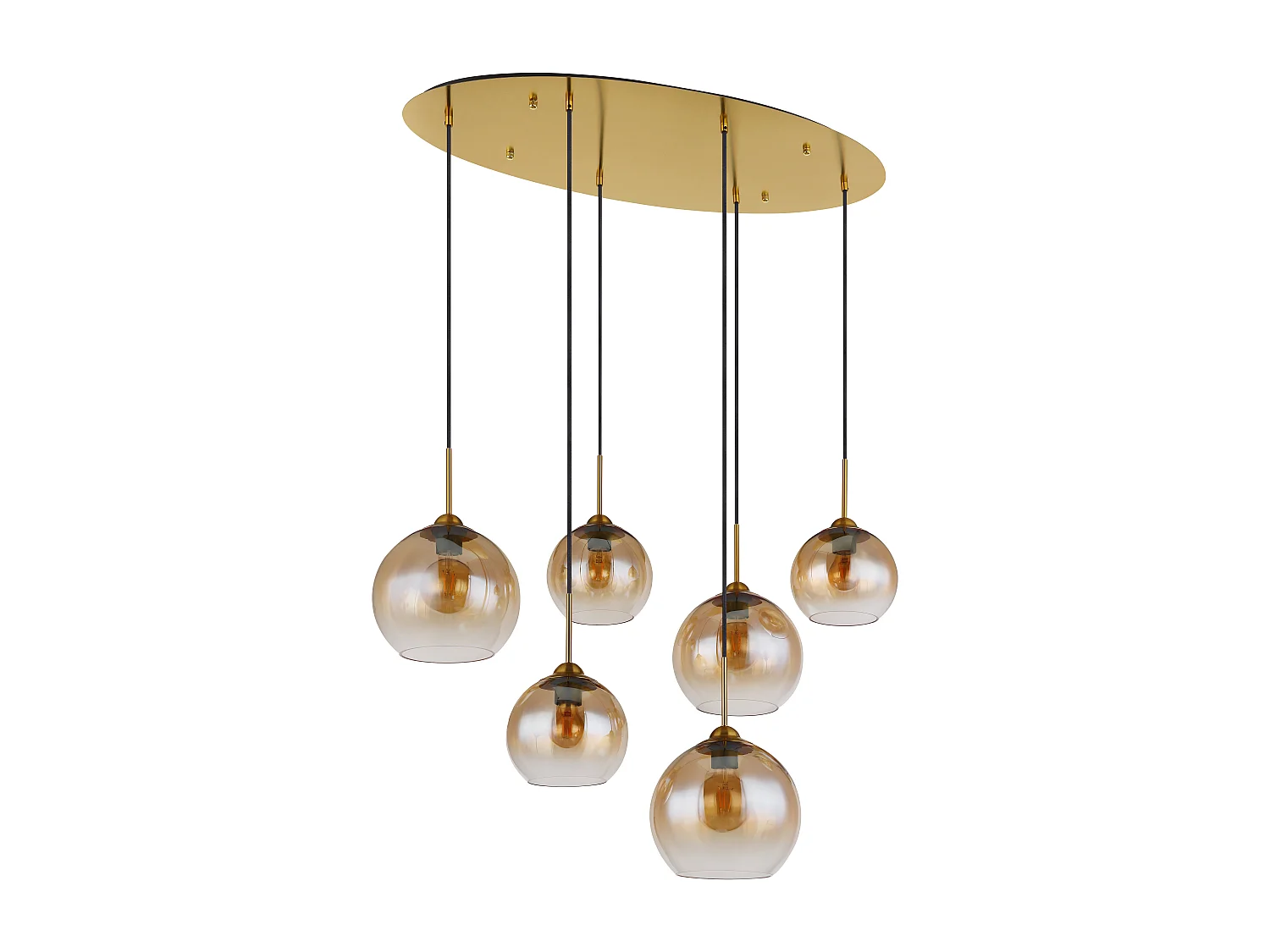 Luce a sospensione metallo color ottone satinato, 6x E27