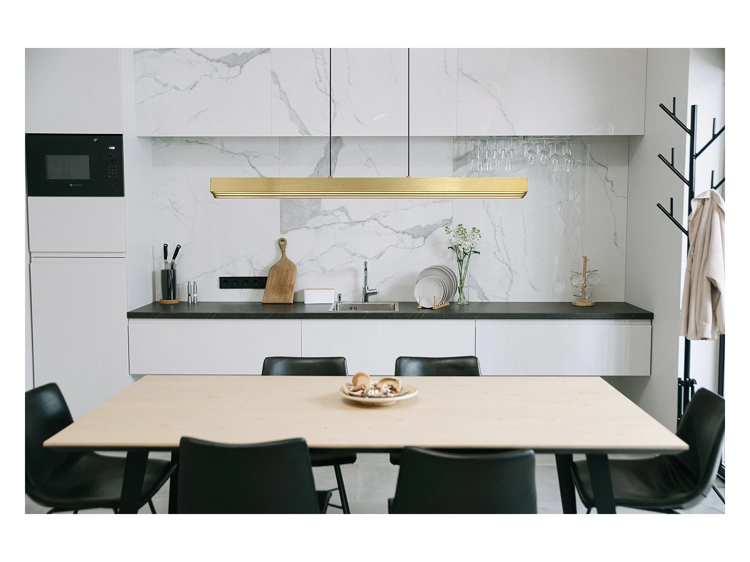 Suspension aluminium brossé couleur laiton antique, LED