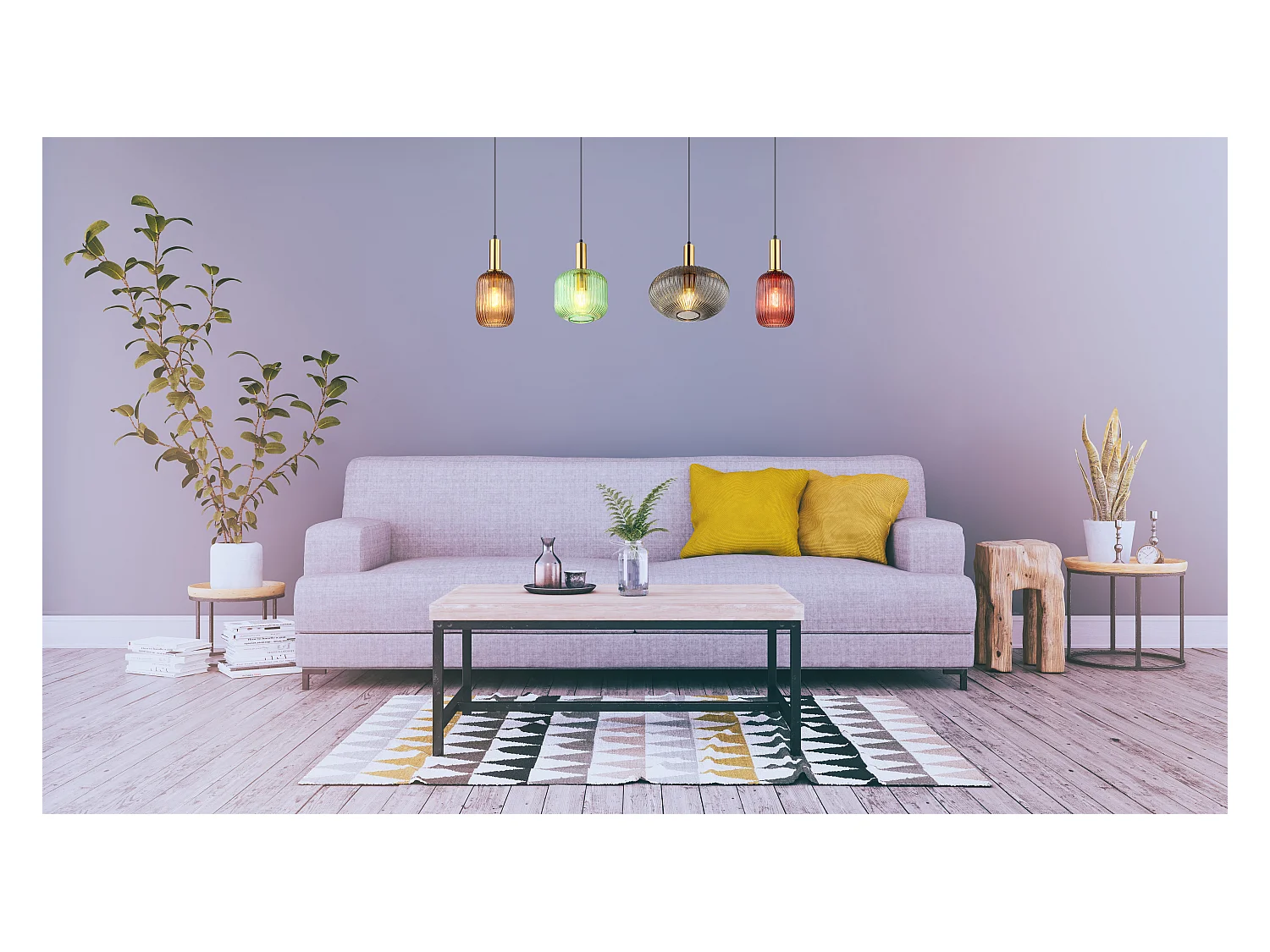 Suspension métal couleur laiton, 4x E27