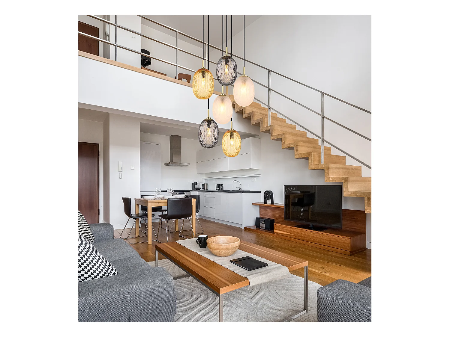 Suspension métal couleur or mat, 6x E14