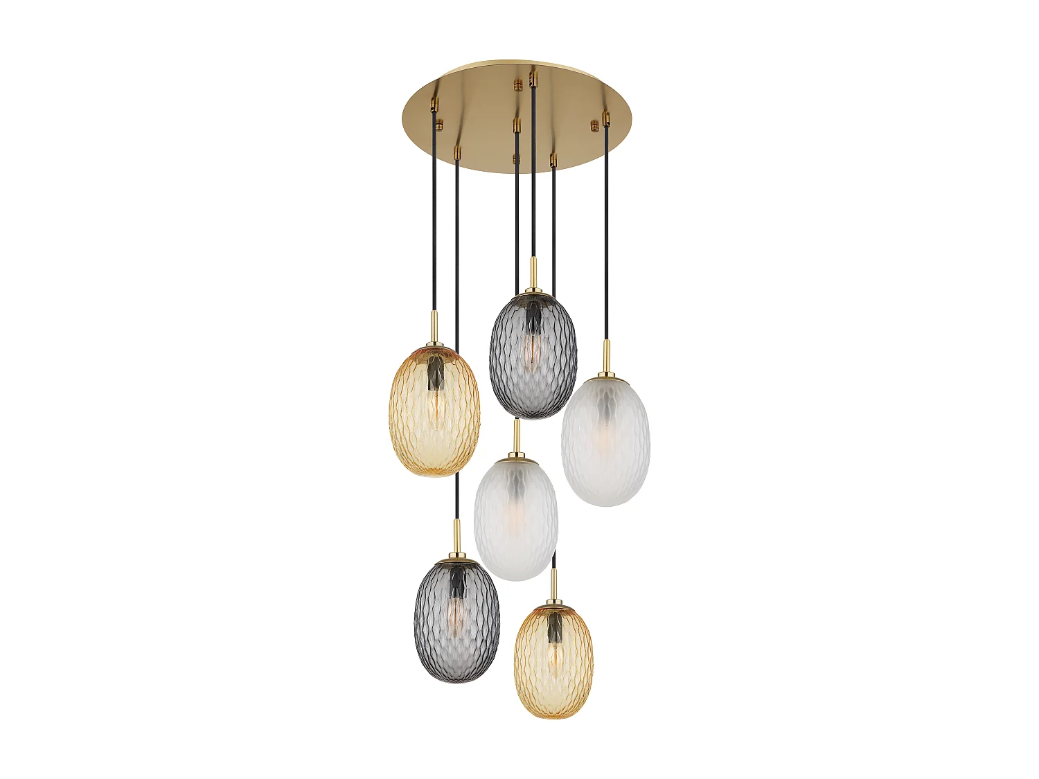Luce a sospensione metallo color oro satinato, 6x E14