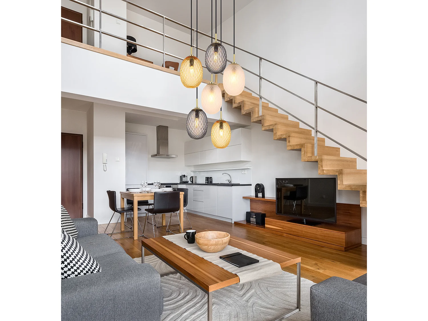 Luce a sospensione metallo color oro satinato, 6x E14