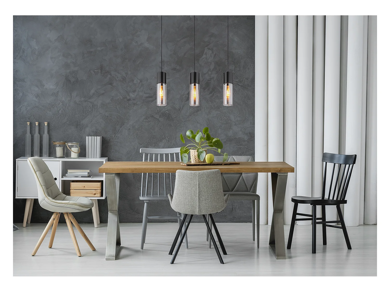 Lámpara colgante metal negro mate, 3x E27