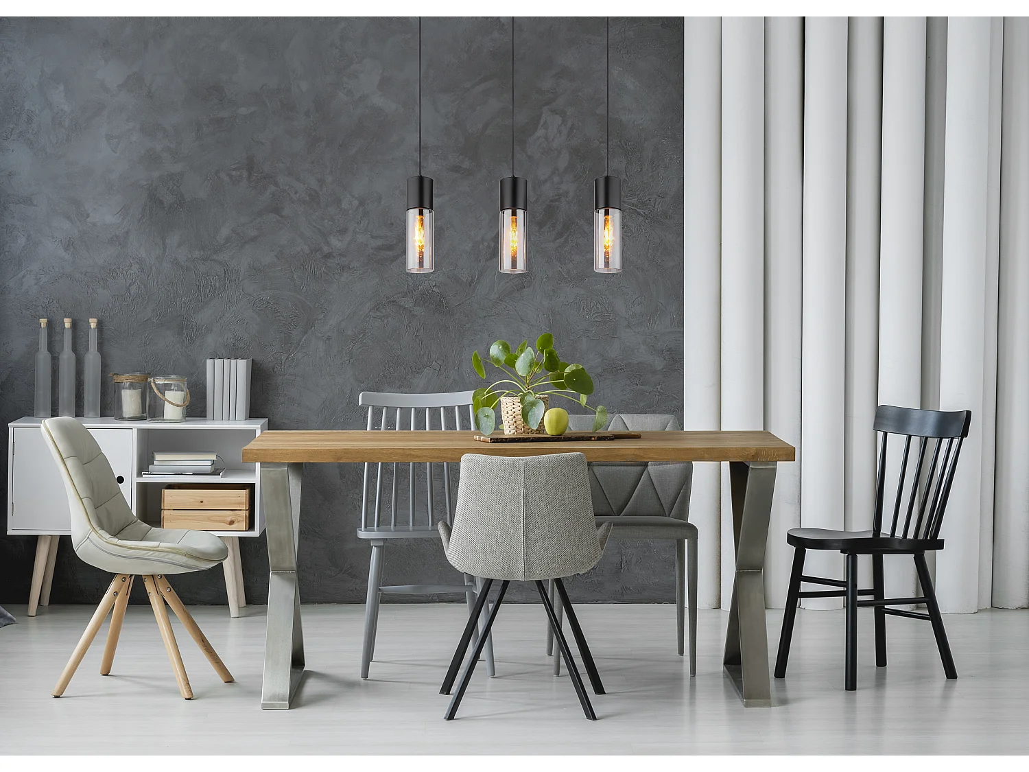 Suspension métal noir mat, 3x E27