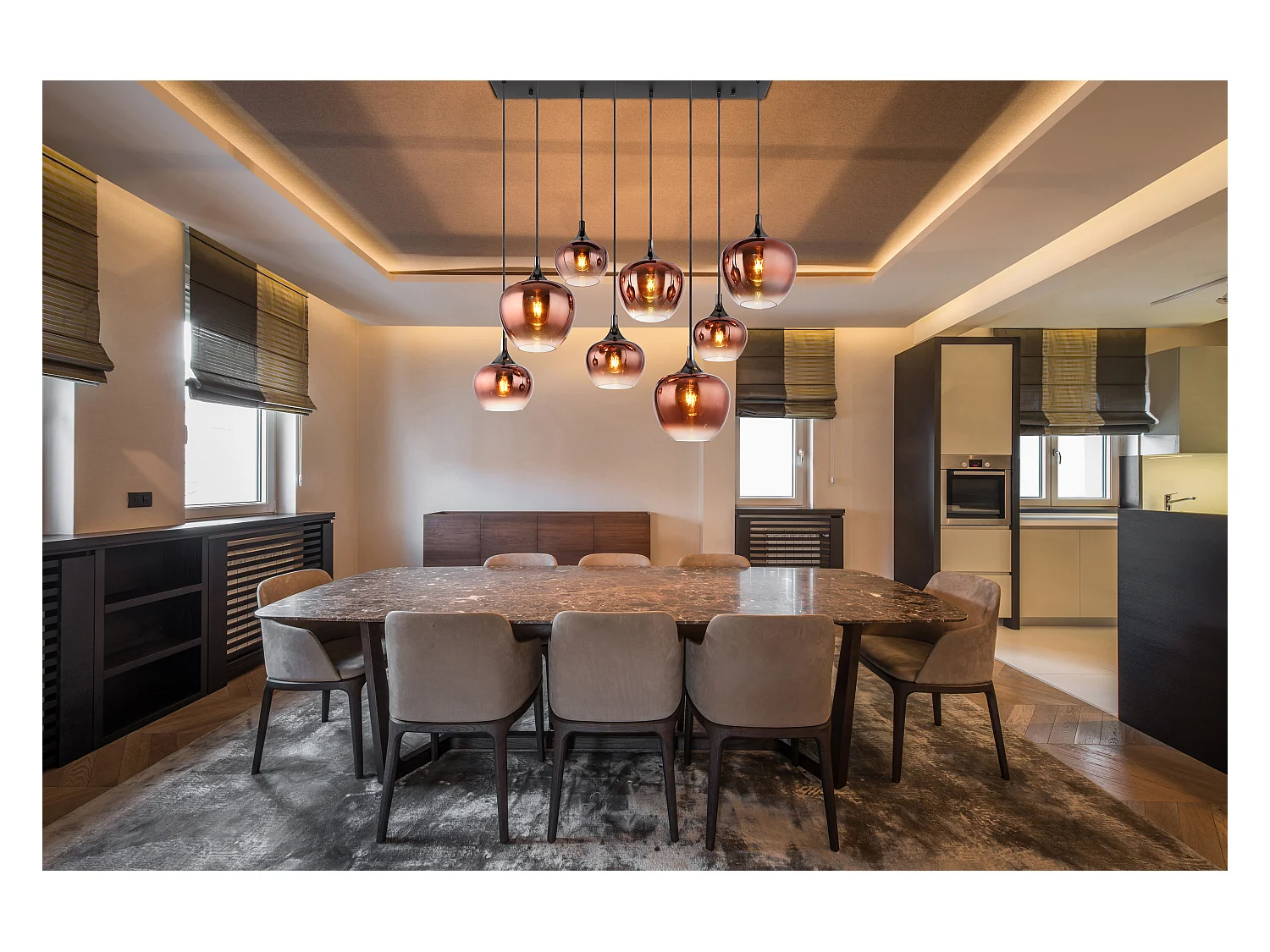 Suspension métal noir mat, 8x E27