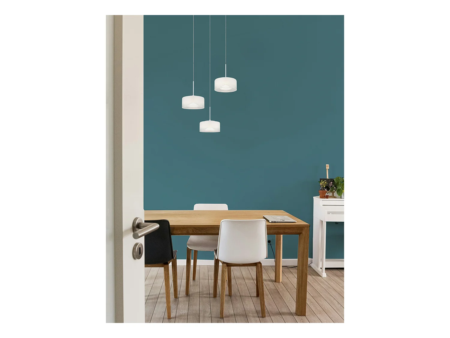 Suspension métal blanc mat, LED