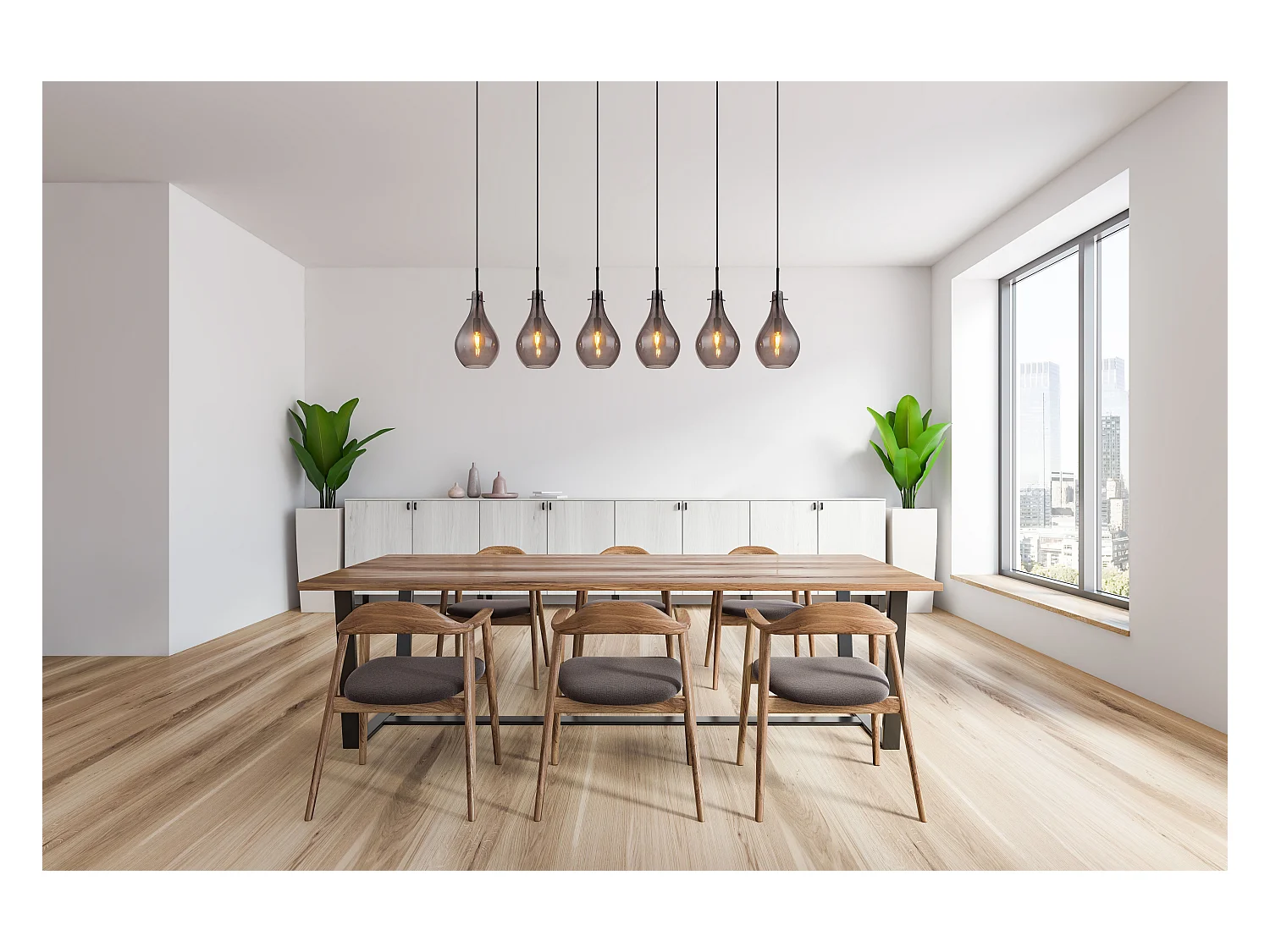 Suspension métal noir mat, 6x E14