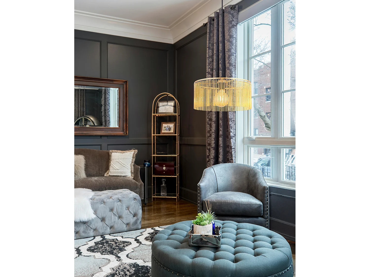 Suspension métal couleur or antique, 1x E27