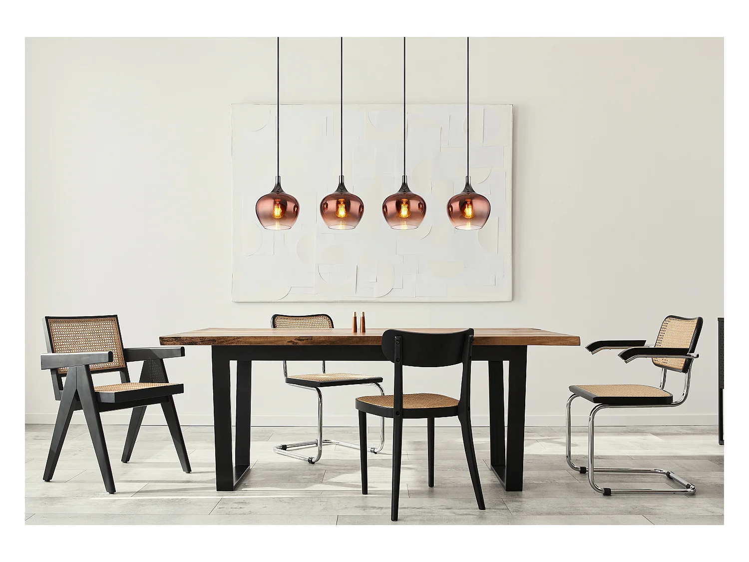 Suspension métal noir mat, 4x E27