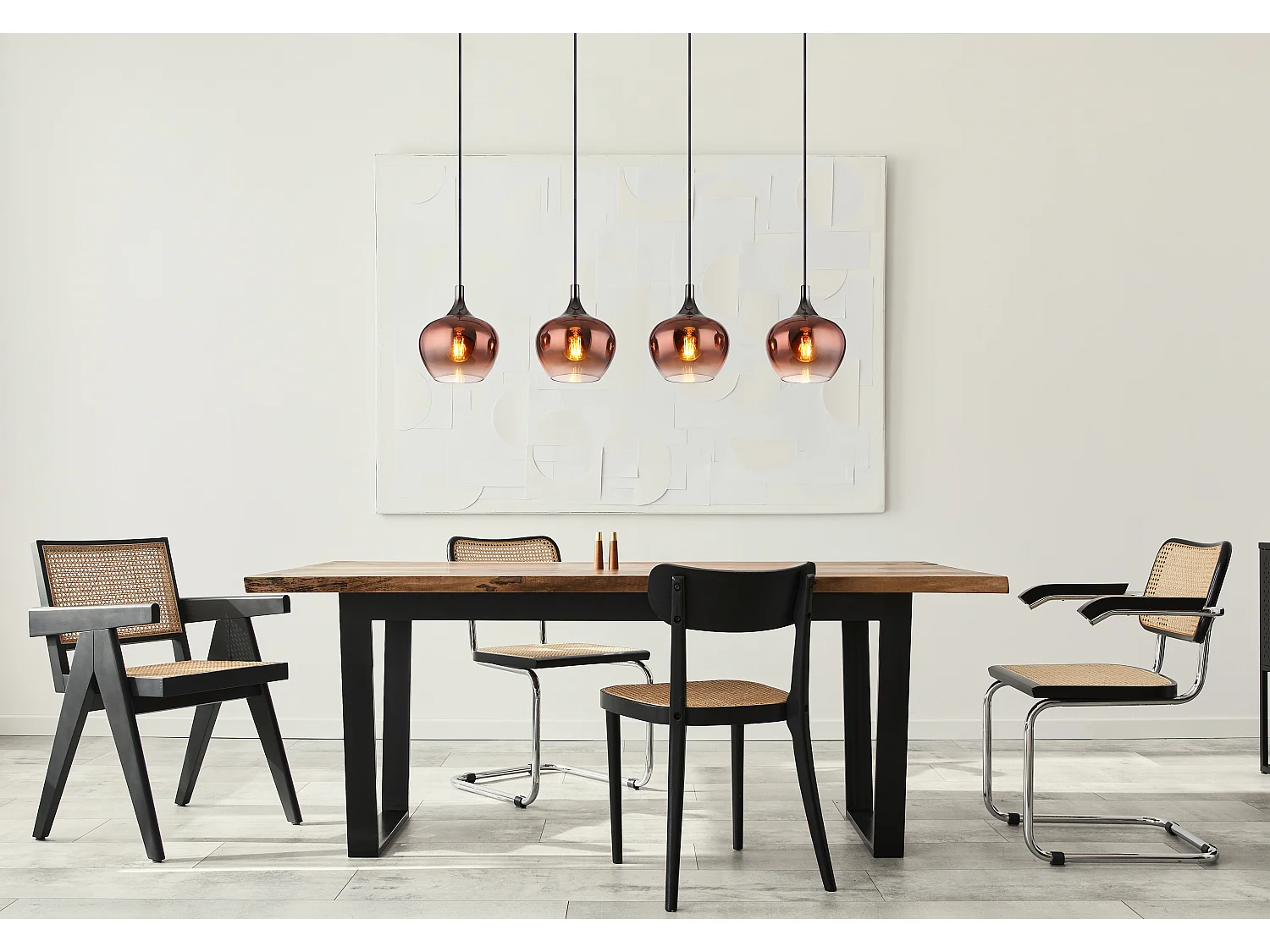 Suspension métal noir mat, 4x E27