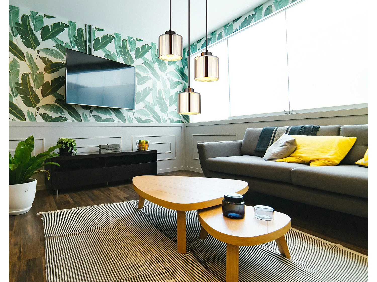 Suspension métal noir chromé/gunmetal mat, 3x E27