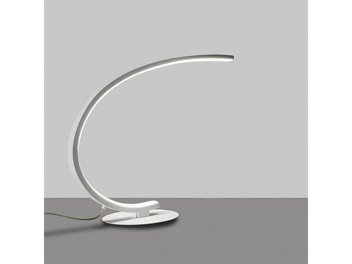 Lampe de table LED dimmable Iole 12W lumière chaude 3000K - Blanc satiné, design moderne, aluminium IP20