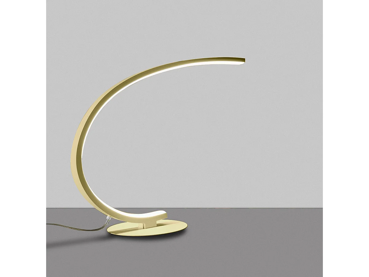 Lampe de table LED dimmable Iole 12W lumière chaude 3000K - Or brossé, design moderne, aluminium IP20