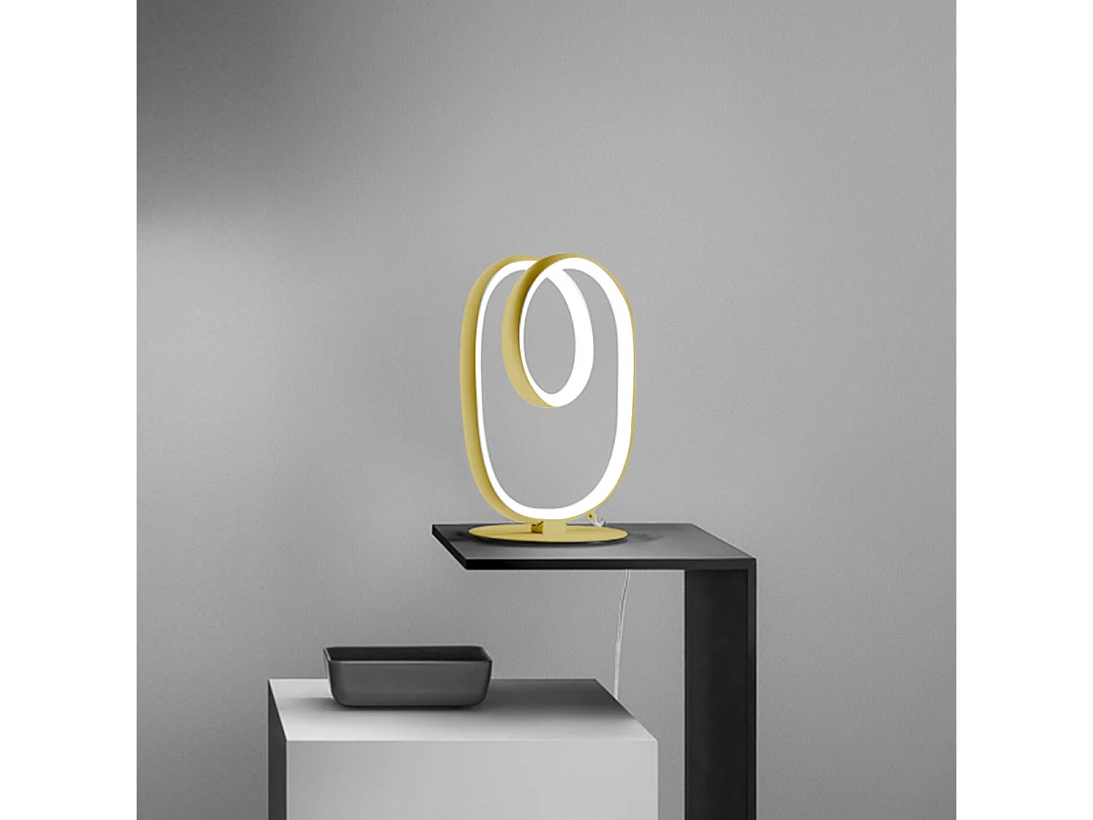 Diva - Moderne design, dæmpbar LED-bordlampe - Børstet guldaluminium, silikonediffusor, 3000K varmt lys, 17W