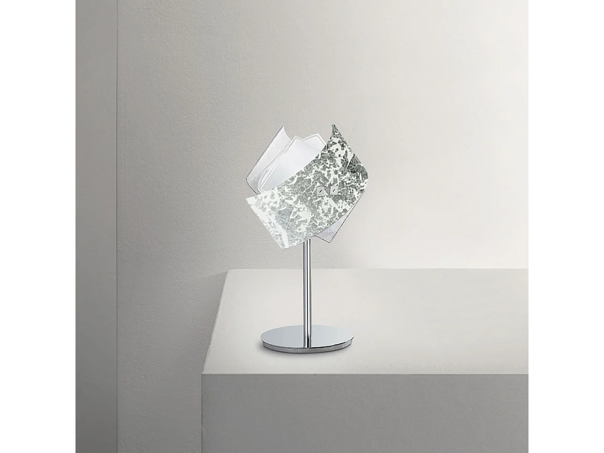 Camilla - Candeeiro de mesa em folha de prata 1XE14 max 1X42W IP20 - Candeeiro de mesa moderno com base em metal e vidro decorado - Soquete E27