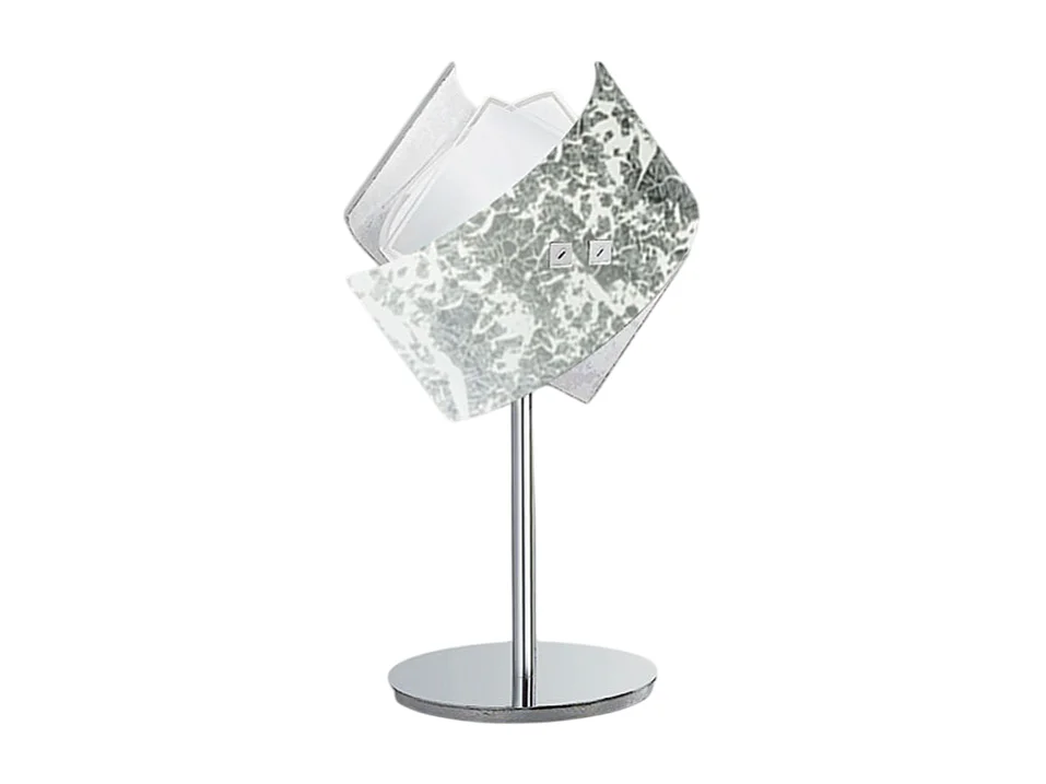 Camilla – Lampe de table feuille d'argent, 1xE14 max 42W, base métal et verre décoré, douille E27, IP20, design moderne