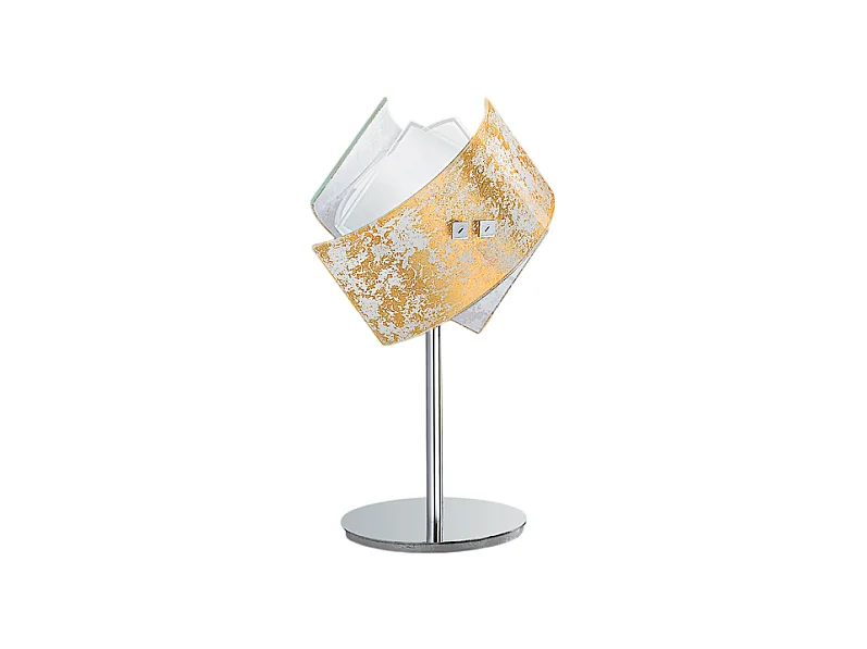 Camilla – Blattgold-Tischlampe 1XE14 max 1X42W IP20 – Moderne Tischlampe mit Metallsockel und dekoriertem Glas – E27-Fassung