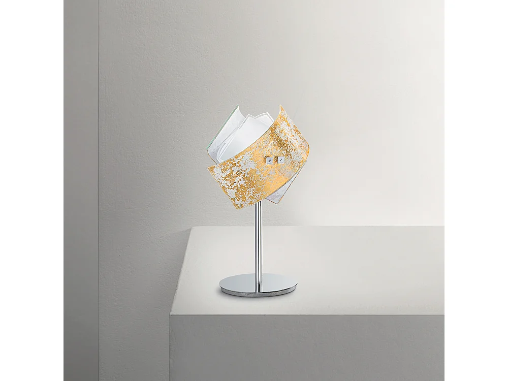 Camilla - Lámpara de mesa hoja de oro 1XE14 max 1X42W IP20 - Lámpara de mesa moderna con base de metal y cristal decorado - Casquillo E27