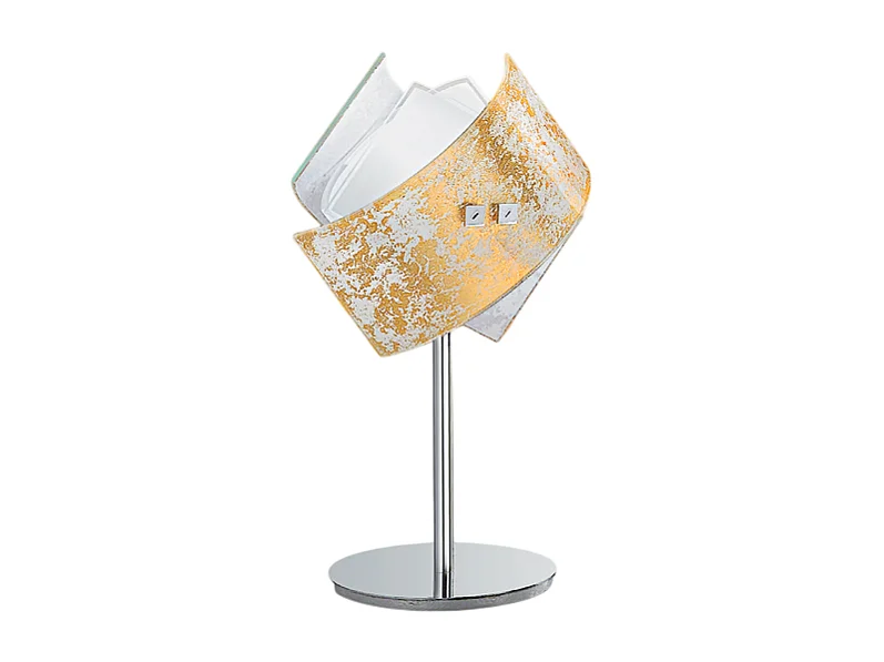 Camilla – Blattgold-Tischlampe 1XE14 max 1X42W IP20 – Moderne Tischlampe mit Metallsockel und dekoriertem Glas – E27-Fassung