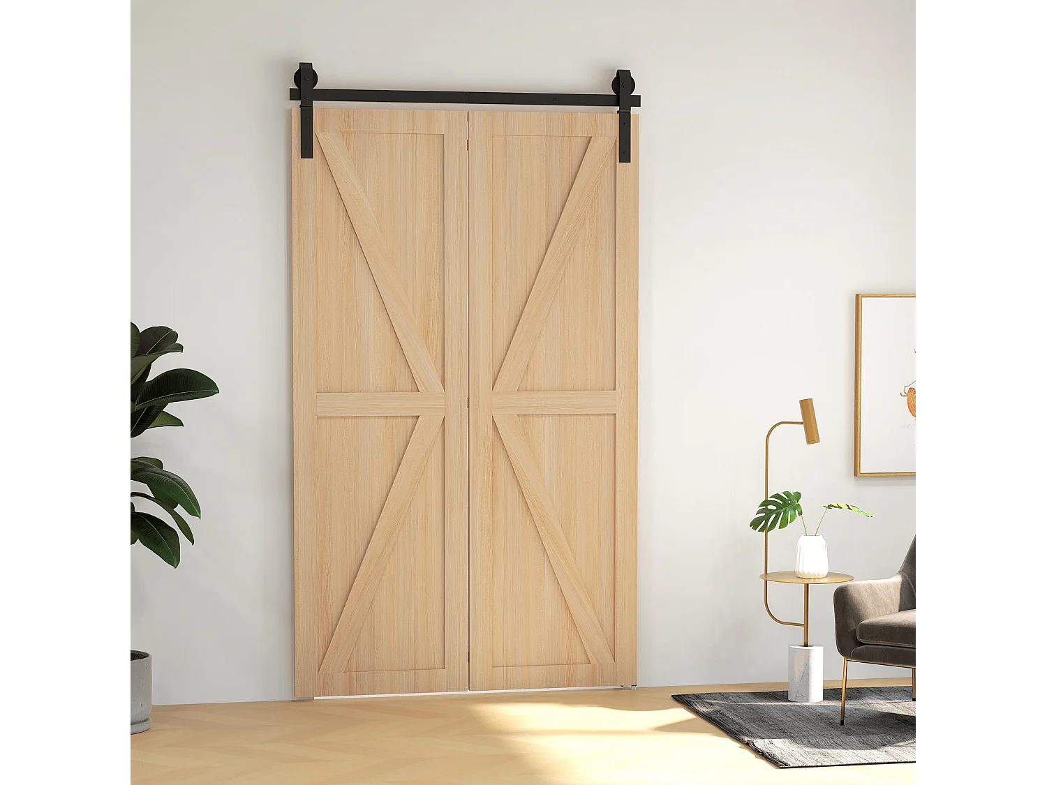 Kit de Ferragens para Porta Deslizante Dobrável de 4FT com Trilho Preto para 2 Portas - Modelo Bergen