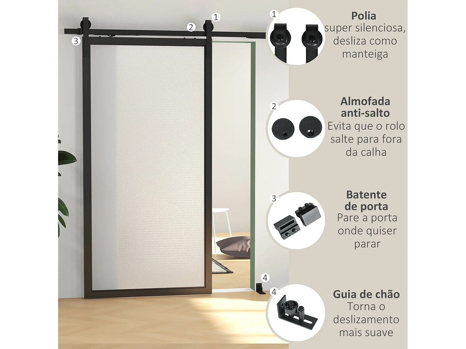 Kit de Ferragens para Porta Deslizante Dobrável de 4FT com Trilho Preto para 2 Portas - Modelo Bergen