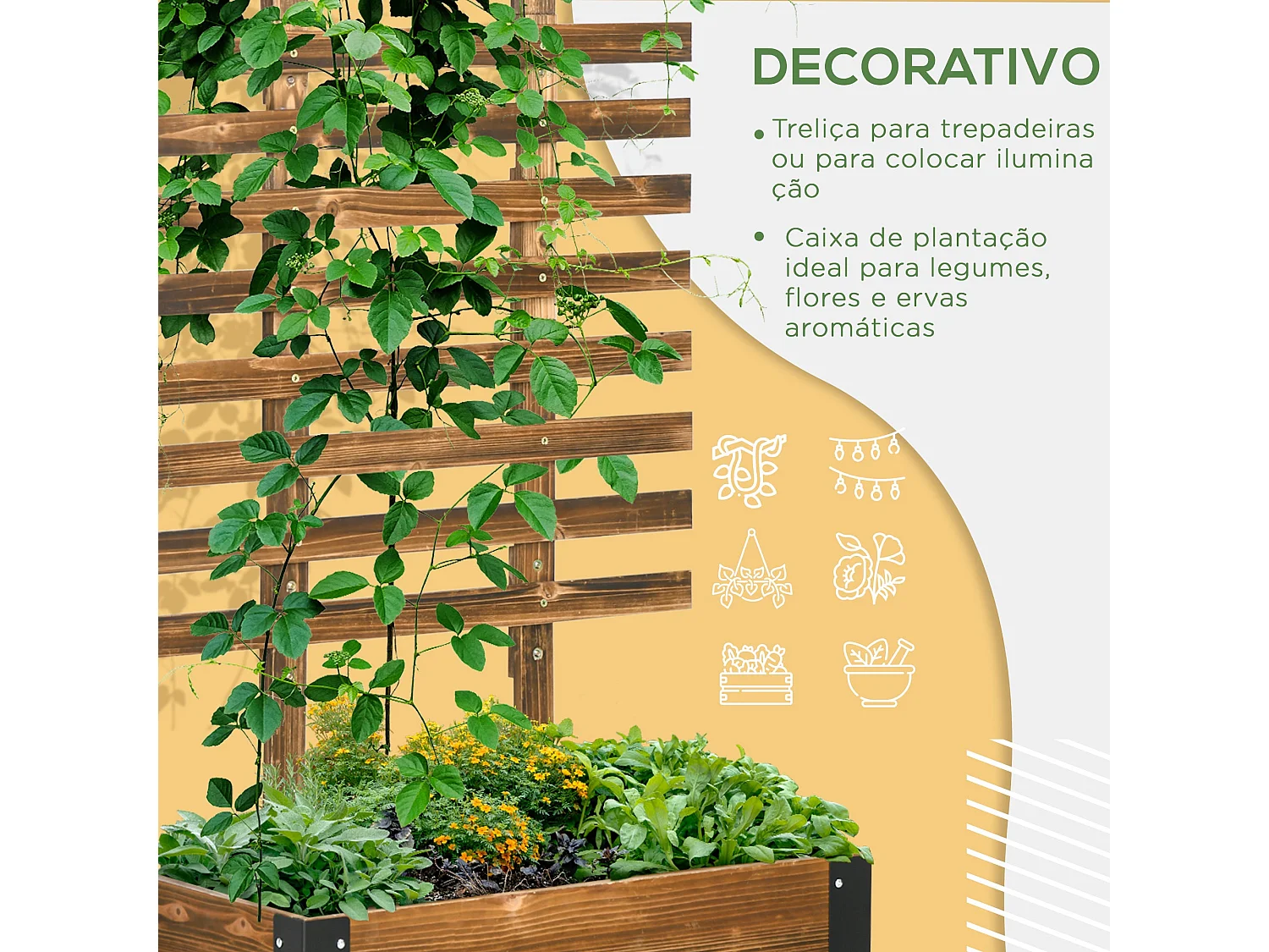 Floreira Elevada de Madeira com Treliça e Rodas para Plantas Trepadeiras - Design Elegante e Funcional 65x31x147 cm